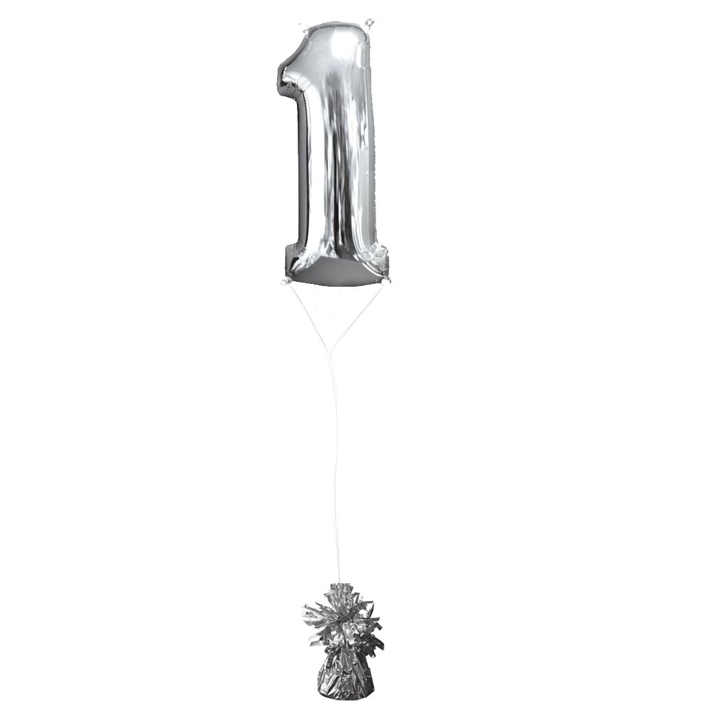 Helium gevulde cijfer 1 ballon zilver