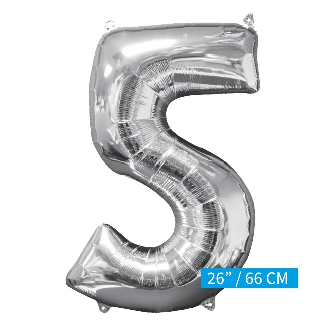 Helium gevulde cijfer 5 ballon zilver