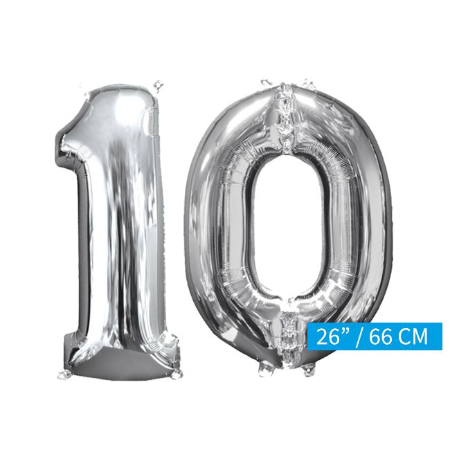 Helium gevulde cijfers 10 ballonnen zilver