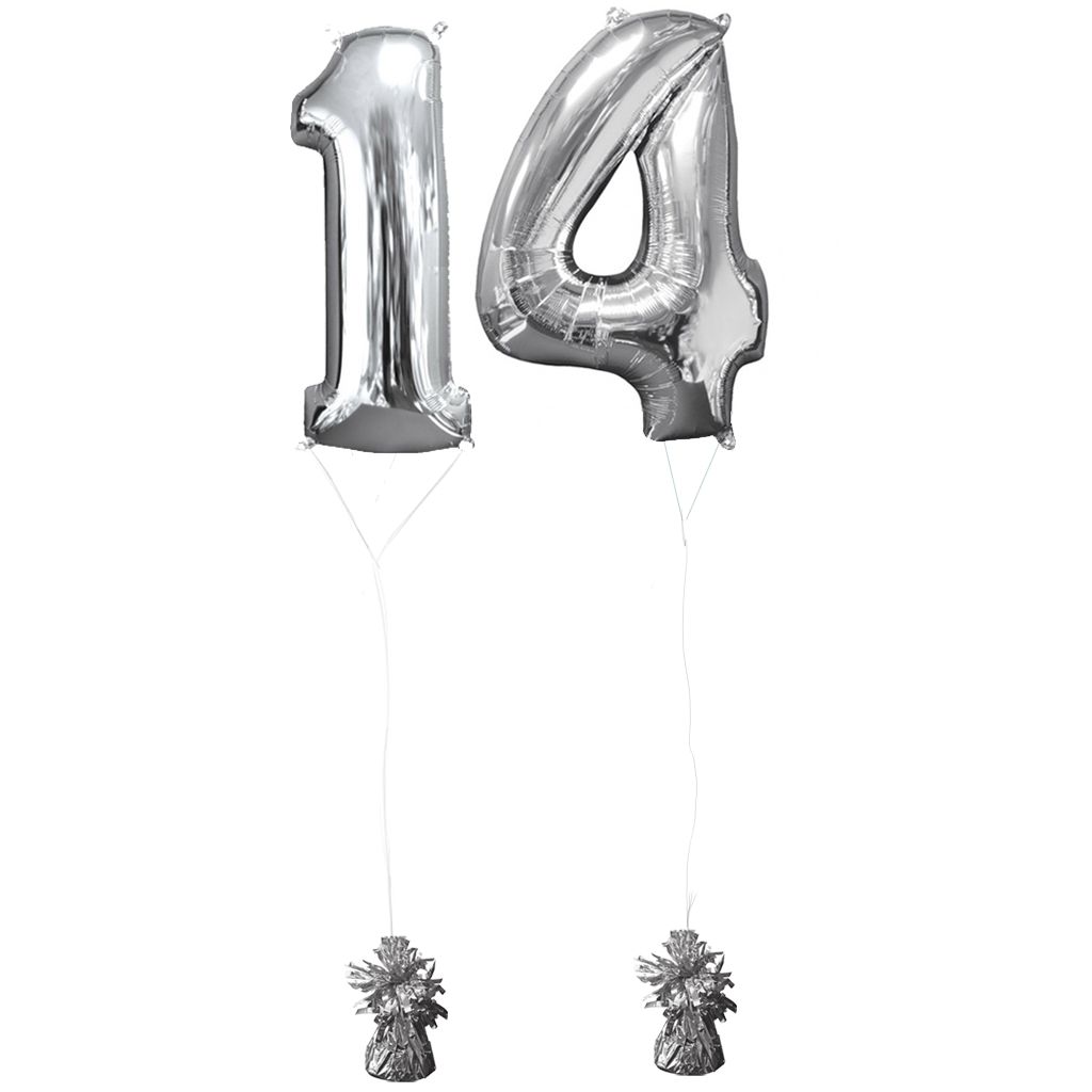 Helium gevulde cijfers 14 ballonnen zilver