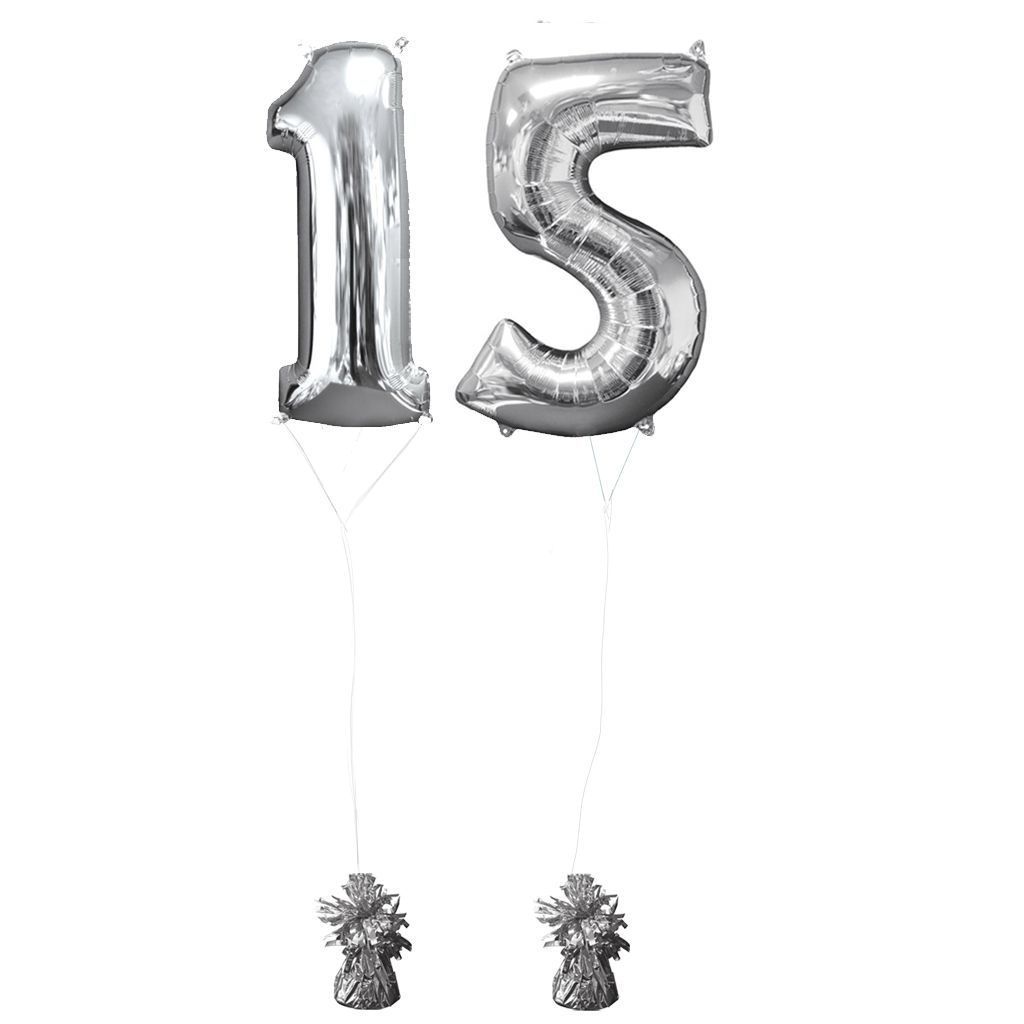 Helium gevulde cijfers 15 ballonnen zilver