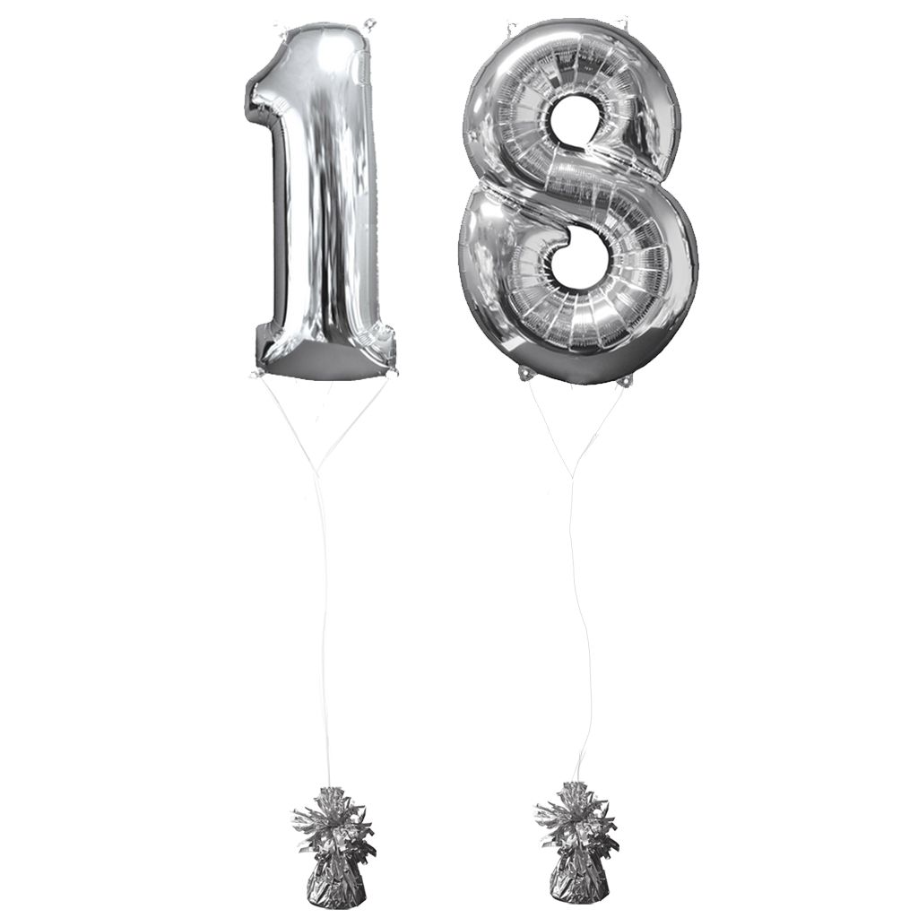 Helium gevulde cijfers 18 ballonnen zilver