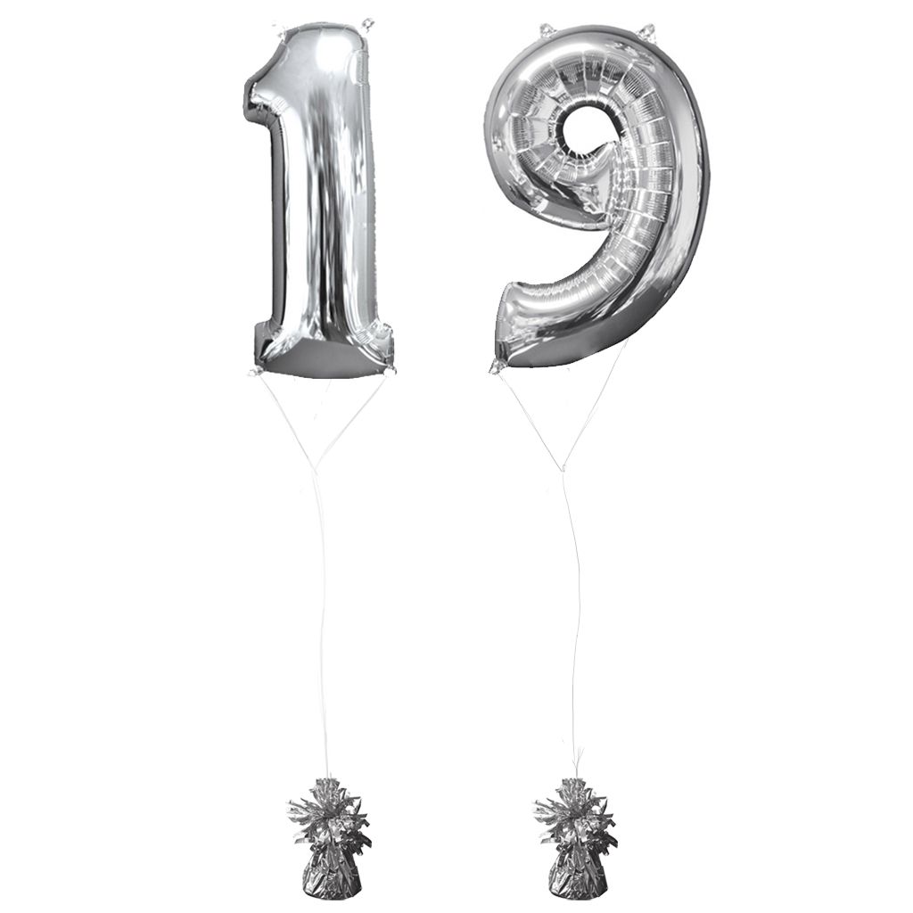 Helium gevulde cijfers 19 ballonnen zilver
