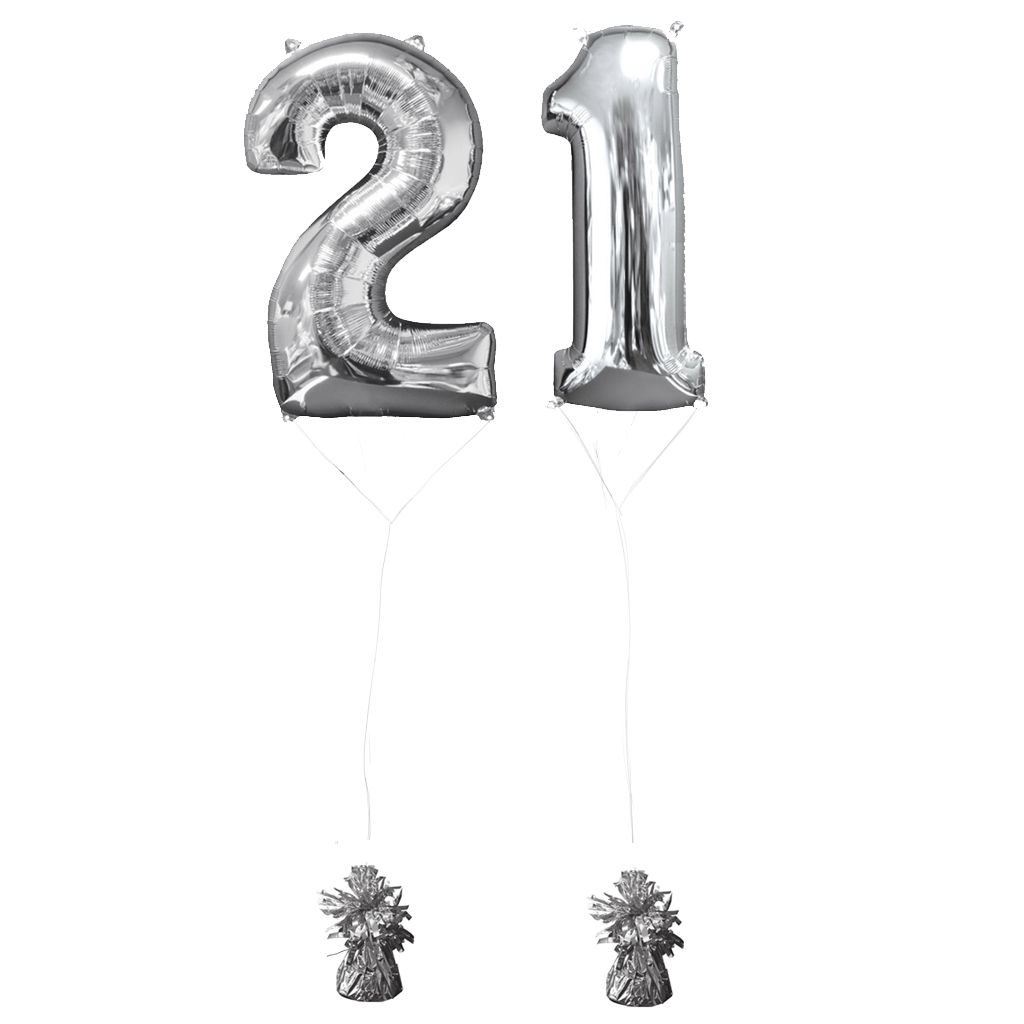 Helium gevulde cijfers 21 ballonnen zilver