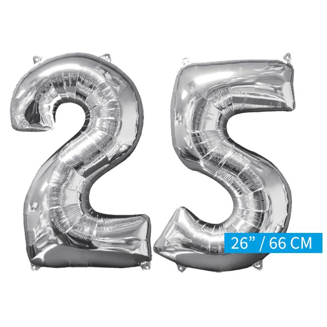 Helium gevulde cijfers 25 ballonnen zilver