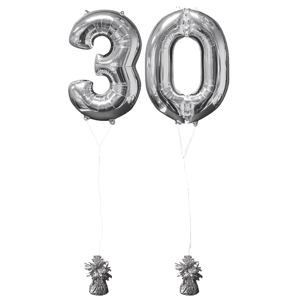 Helium gevulde cijfers 30 ballonnen zilver