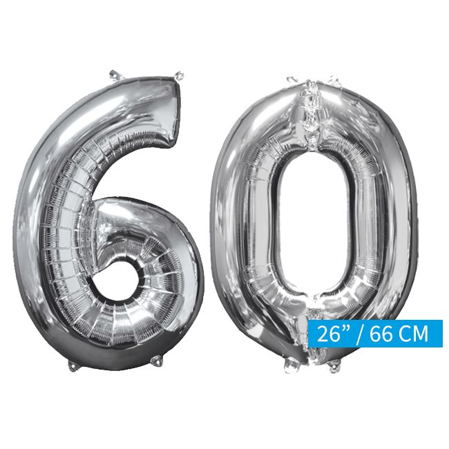 Helium gevulde cijfers 60 ballonnen zilver