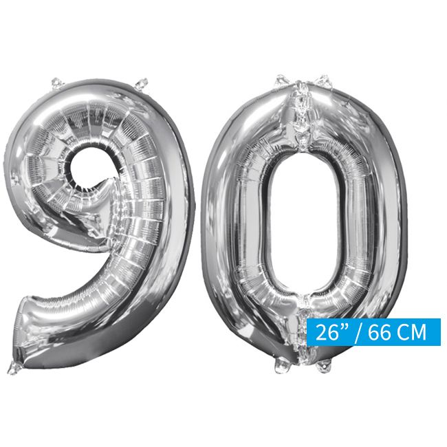 Helium gevulde cijfers 90 ballonnen zilver