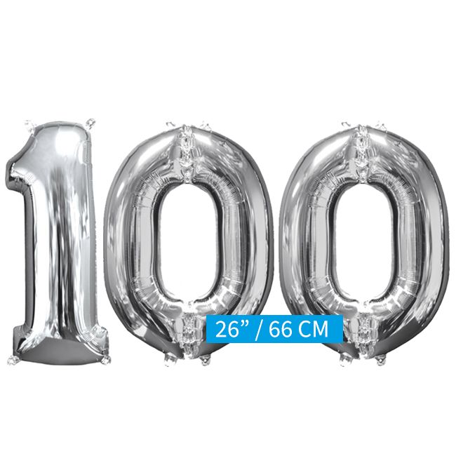 Helium gevulde cijfers 100 ballonnen zilver