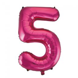 Pink cijfer ballon 5 inclusief helium gevuld